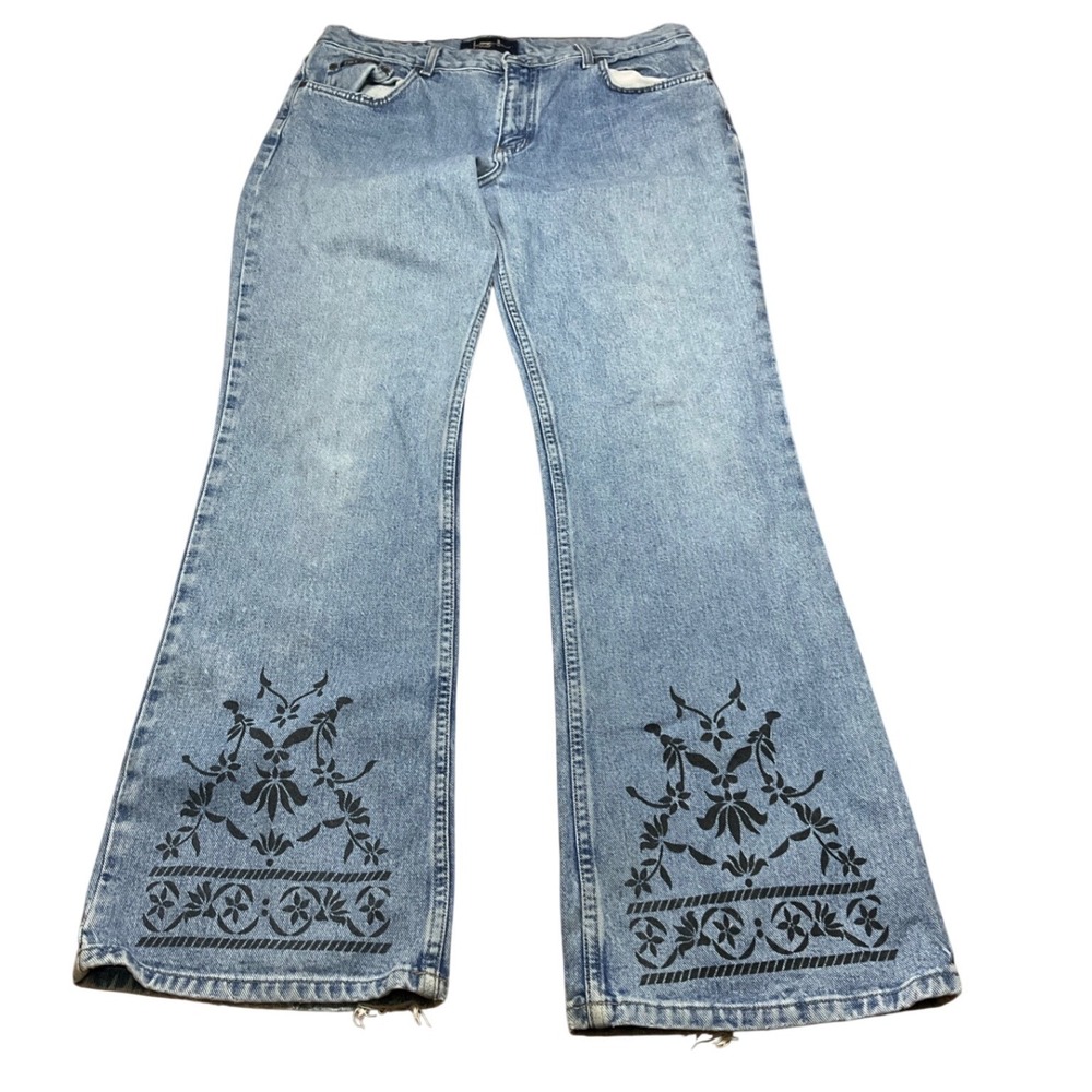 Vintage LEI Jeans Womens 15 Light Wash Floral Stencil Flare Leg 100% Cotton Y2K